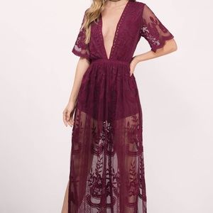 Honey Punch Maroon/Wine Lace Maxi Dress